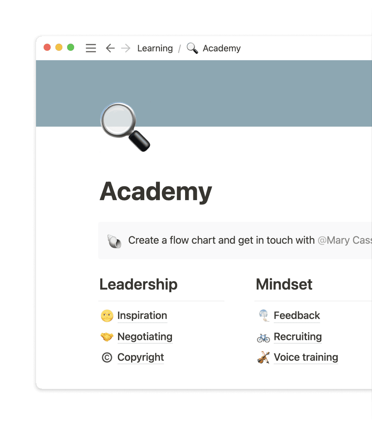 Im Academy-Bereich in Notion können Teammitglieder ihr Potential ständig weiter entfalten.