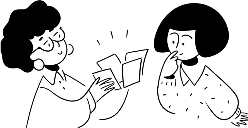 Hình minh họa chuyên gia tư vấn đang làm việc với thành viên của tổ chức phi lợi nhuận.