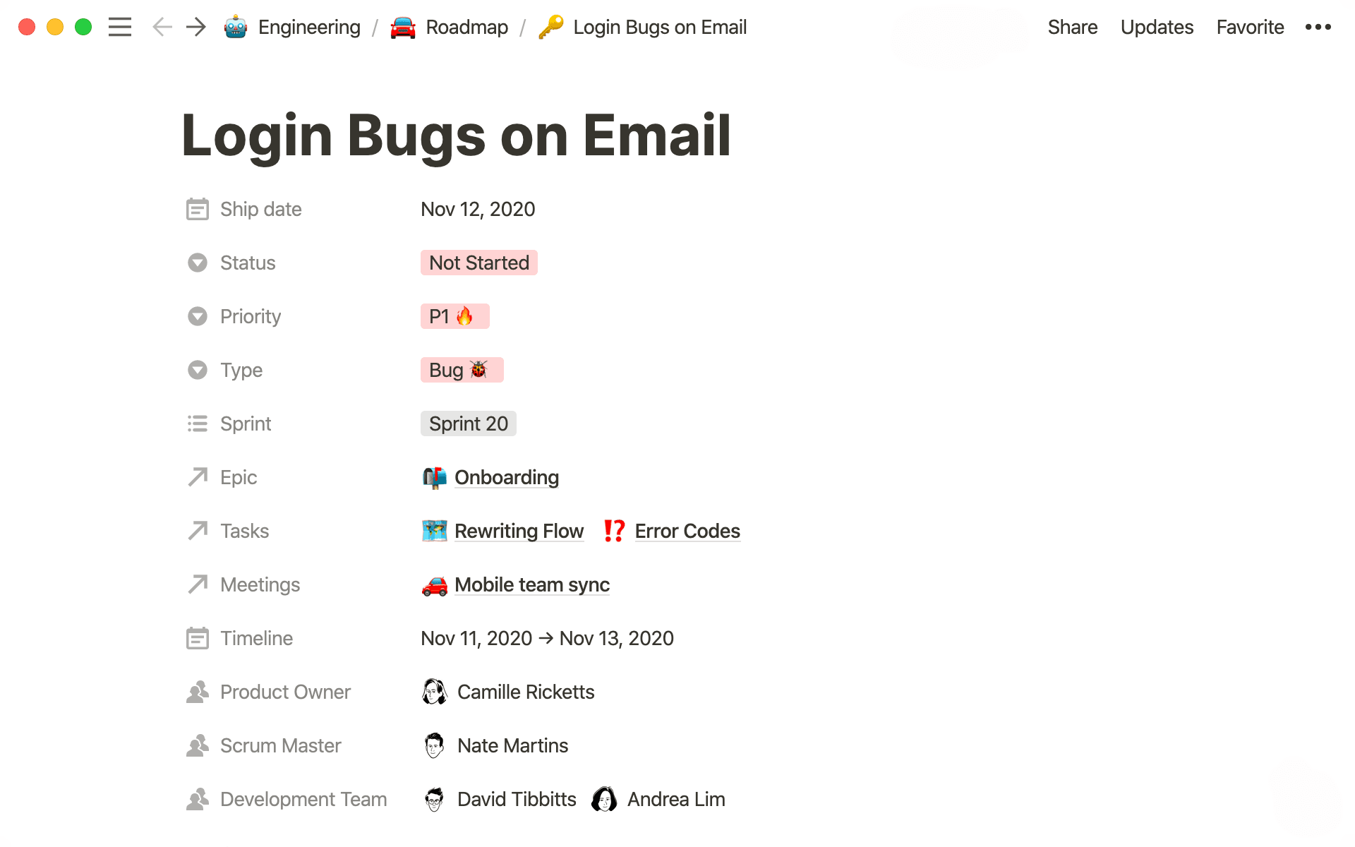 Pages in Notion can hold all your team’s roles and responsibilities.