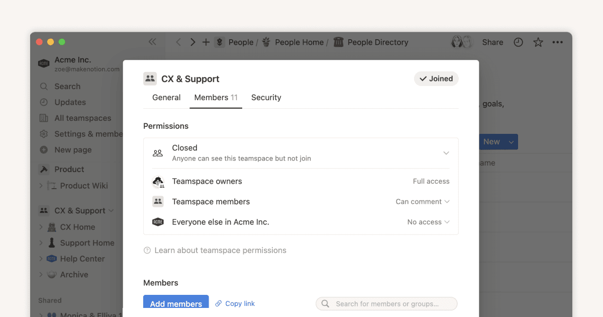 Grant the right level of access with teamspaces and groups