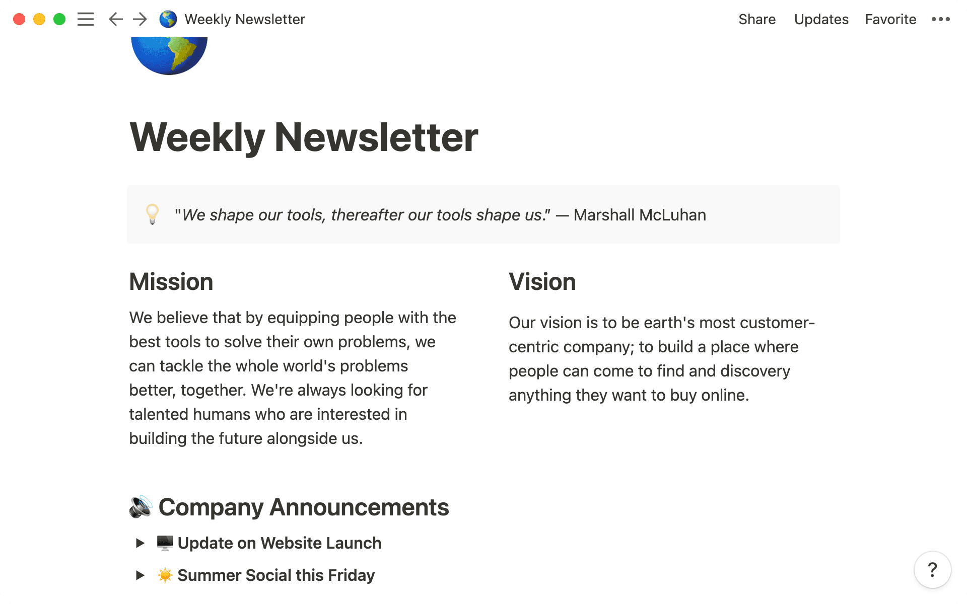 Weekly newsletter with synced blocks