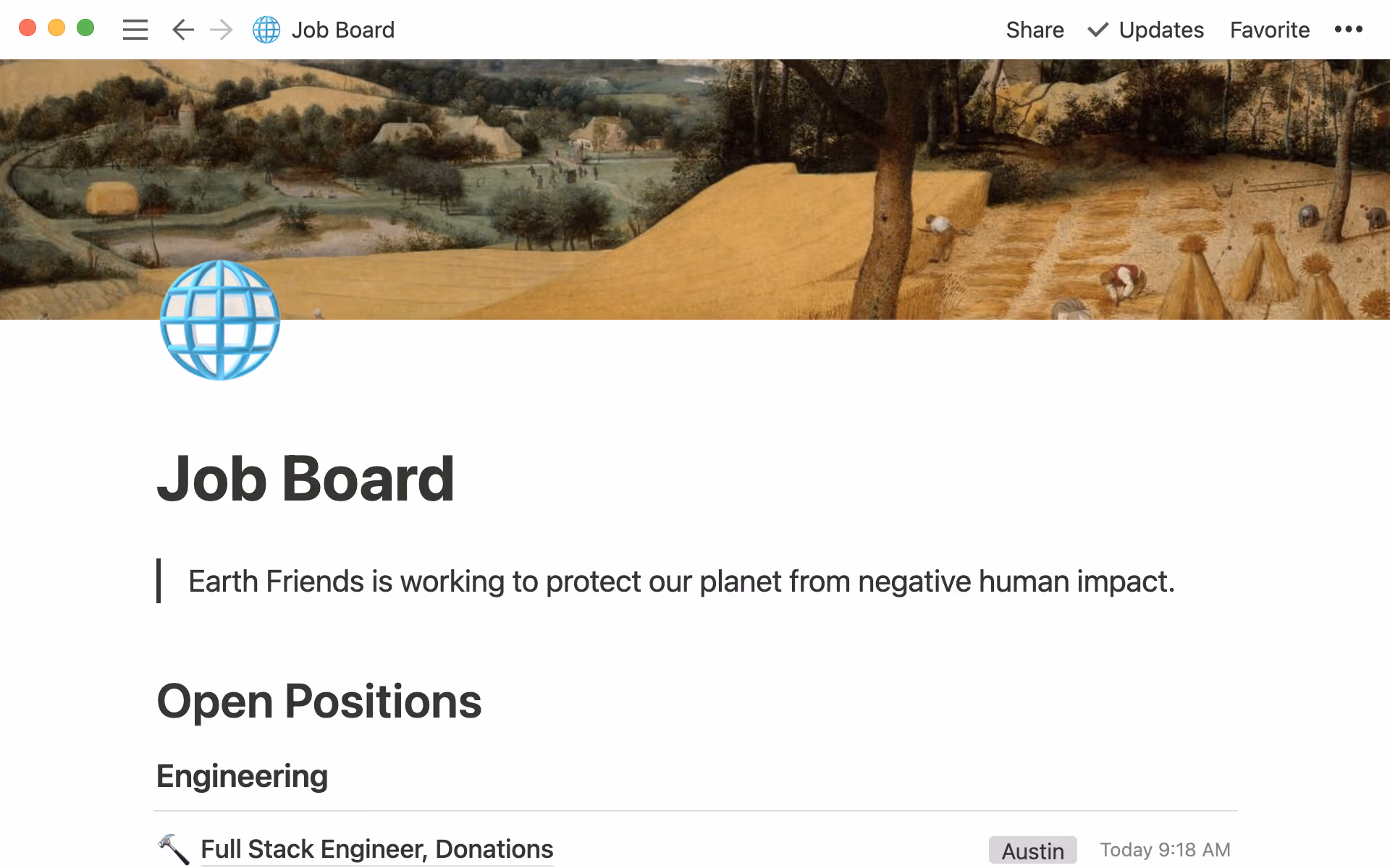 Tài liệu bảng tuyển dụng hiển thị các cơ hội việc làm tại các tổ chức phi lợi nhuận cùng địa điểm của từng vị trí.