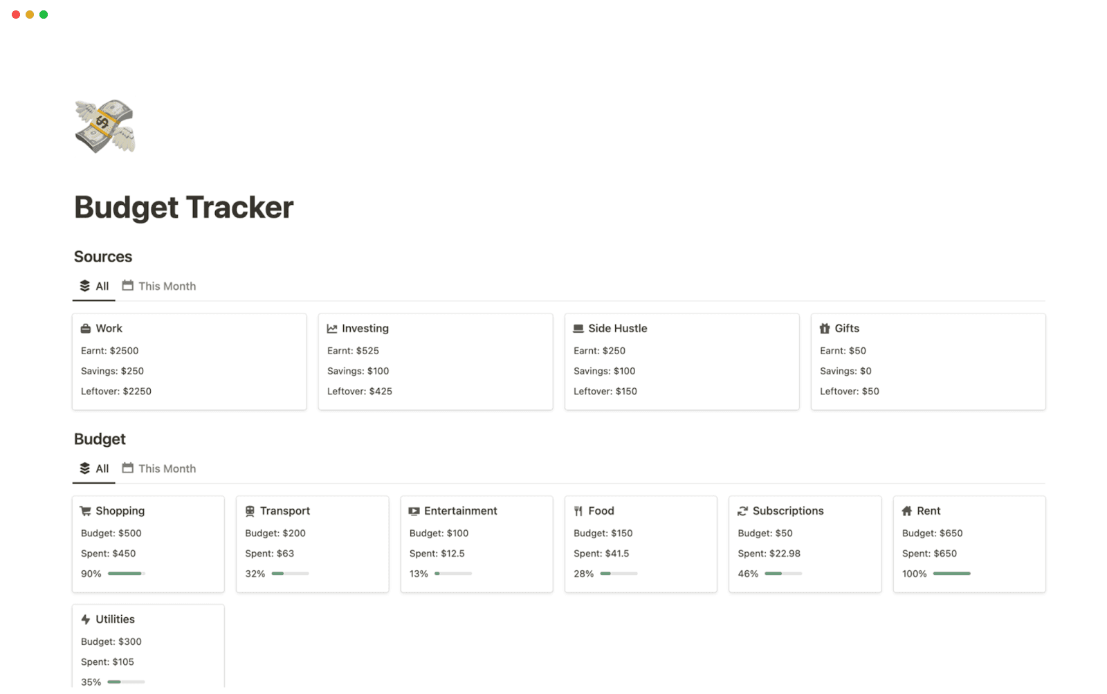 budget tracker template
