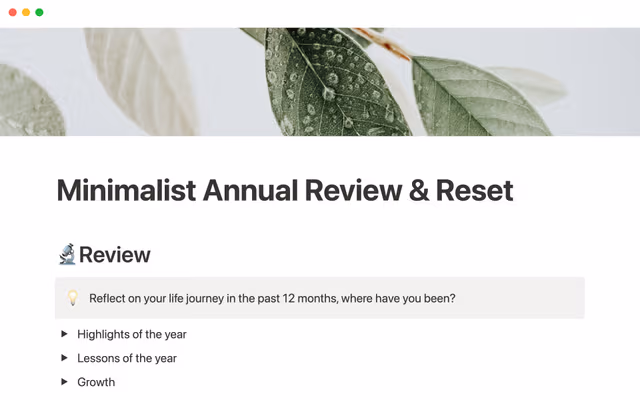 Minimalist annual review and reset